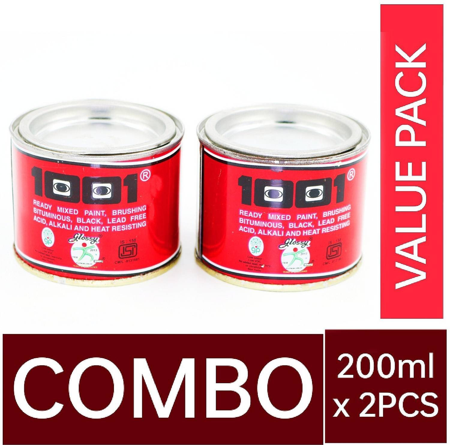1001 READY MIXED PAINT,BITUMENS,LEAD FREE ACID.ALKALI AND HEAT RESISTING COMBO Pack 2 BLACK Solvent Wall Paint