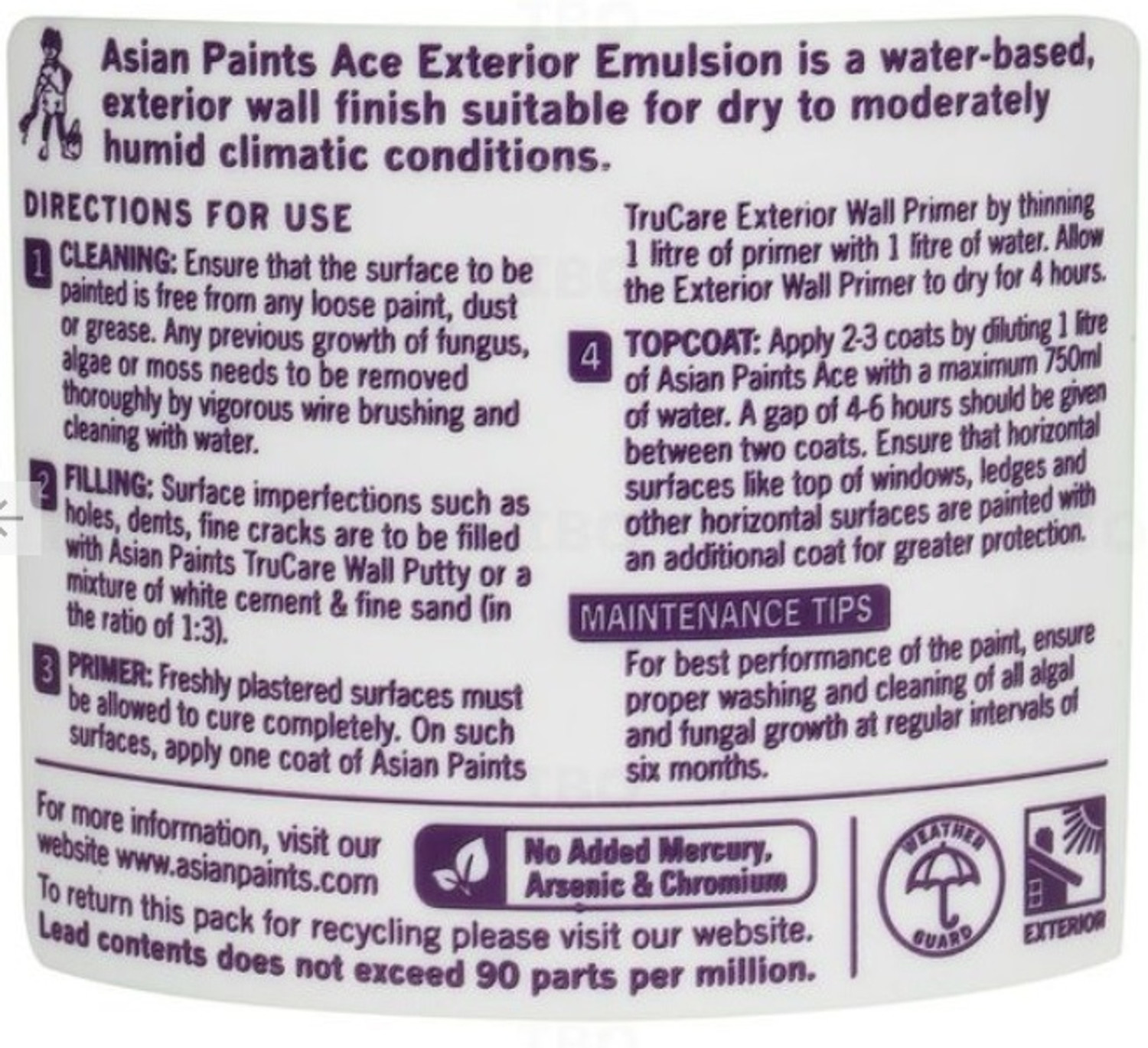 Image of Asian Paints ACE EXTERIOR EMULSION White Emulsion Wall Paint