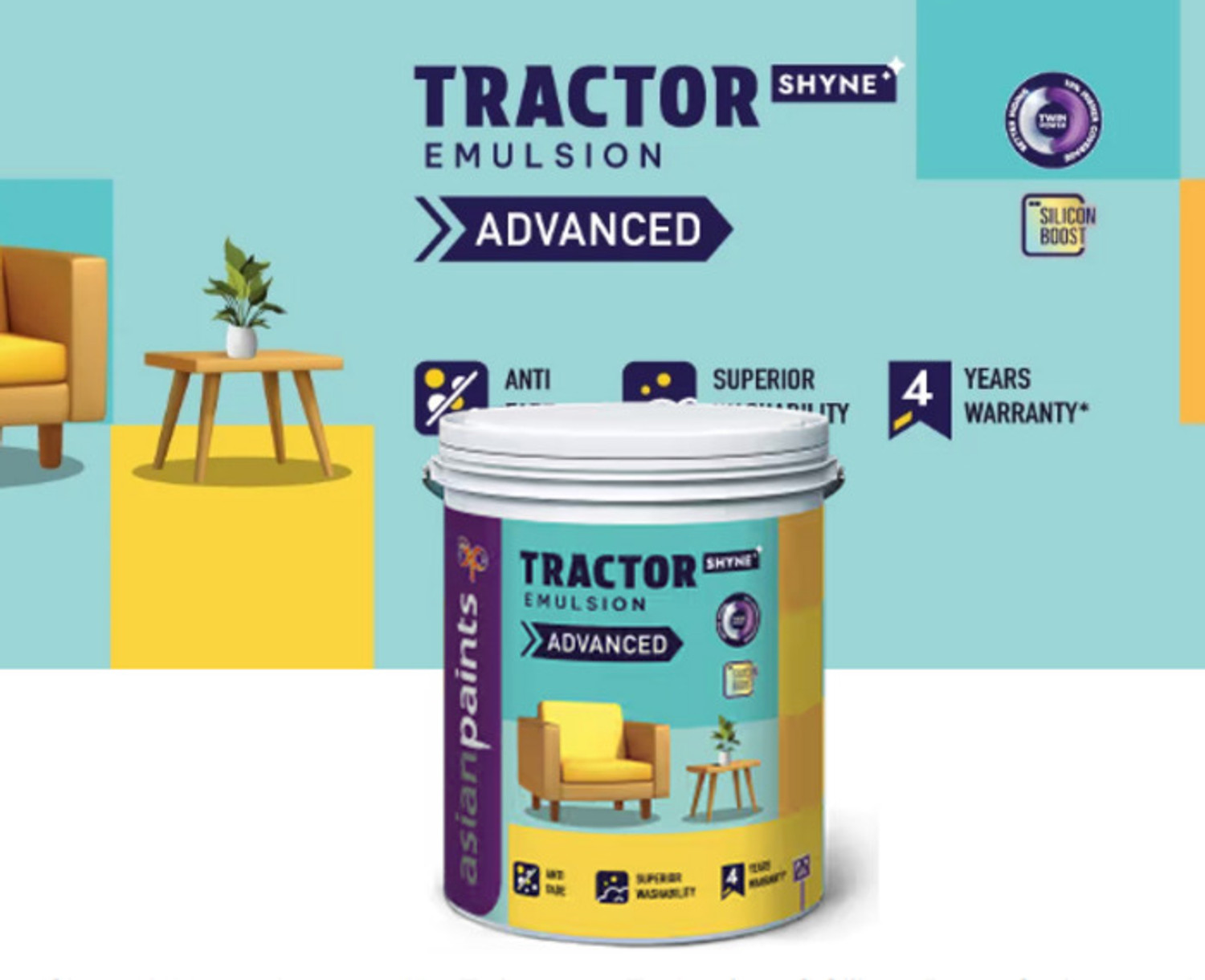 Image of Asian Paints Tractor Shyne 1L White Emulsion Wall Paint