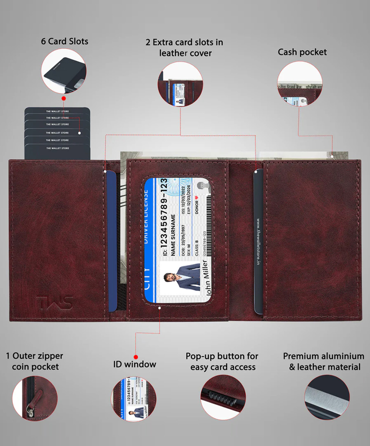 Image of thewalletstore Men Casual, Travel, Trendy Maroon Artificial Leather Wallet