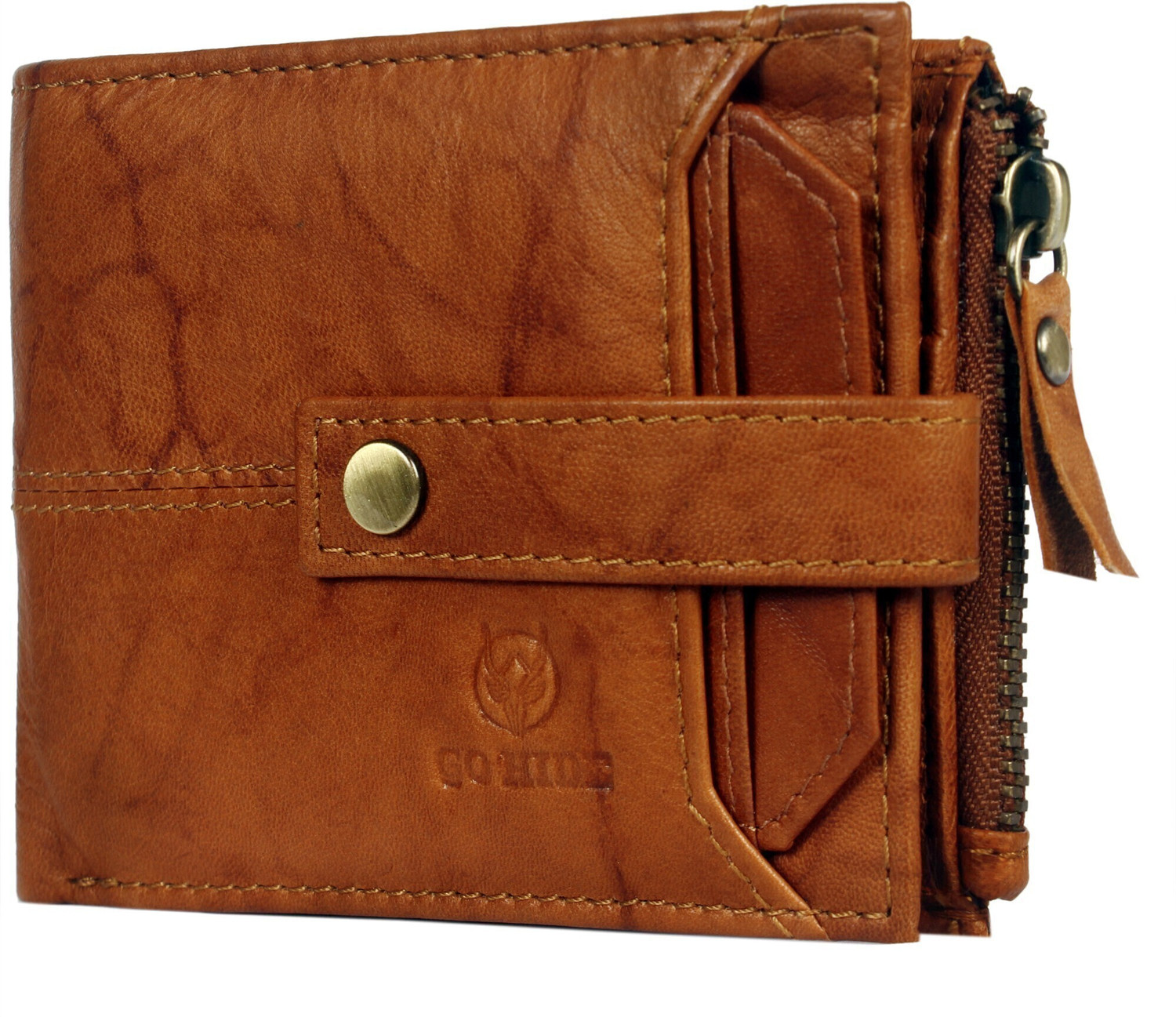 Image of GO HIDE Men Casual Brown Genuine Leather Wallet - Mini (13 Card Slots)