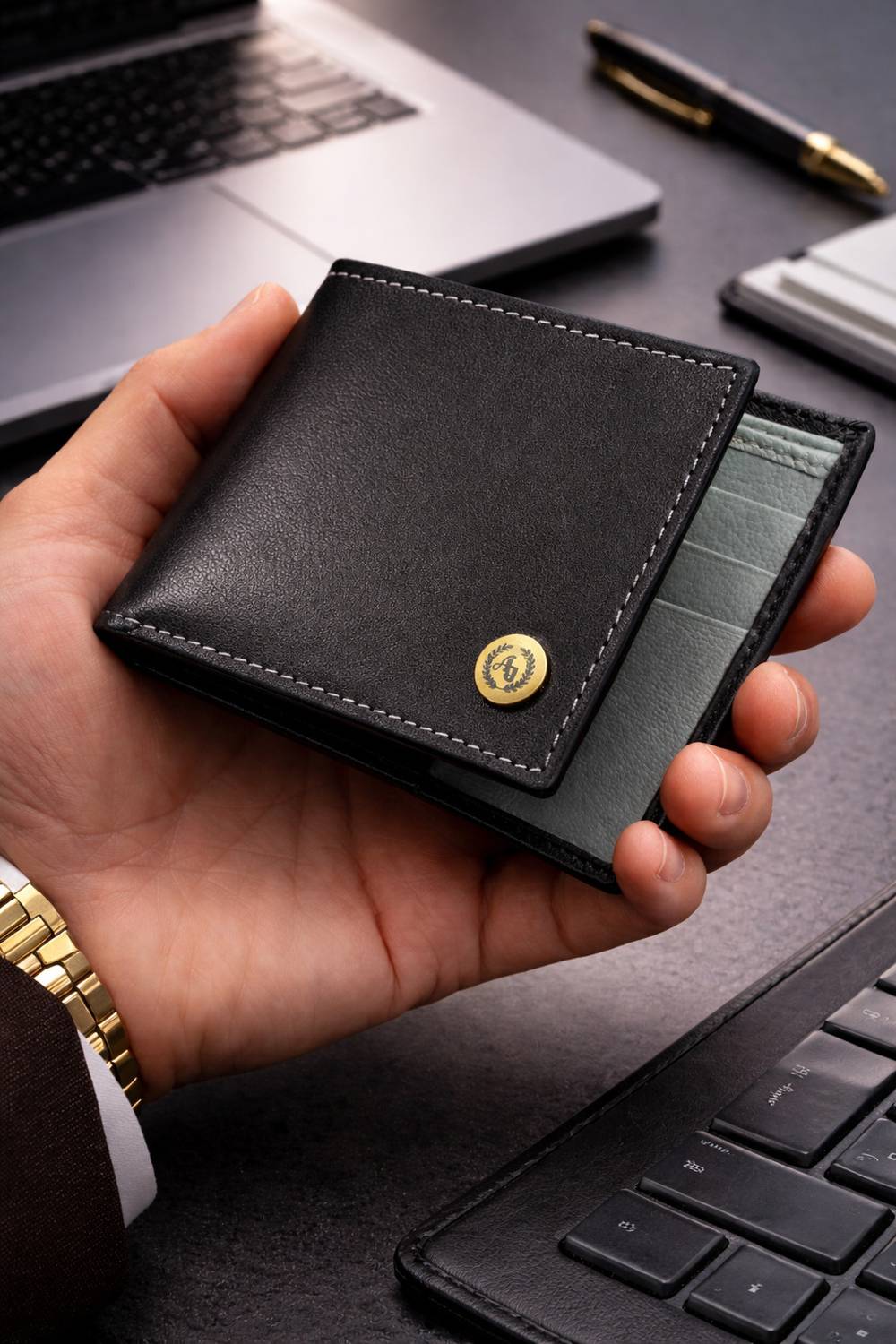 AJANTA Men Casual, Formal, Ethnic Black Genuine Leather Wallet