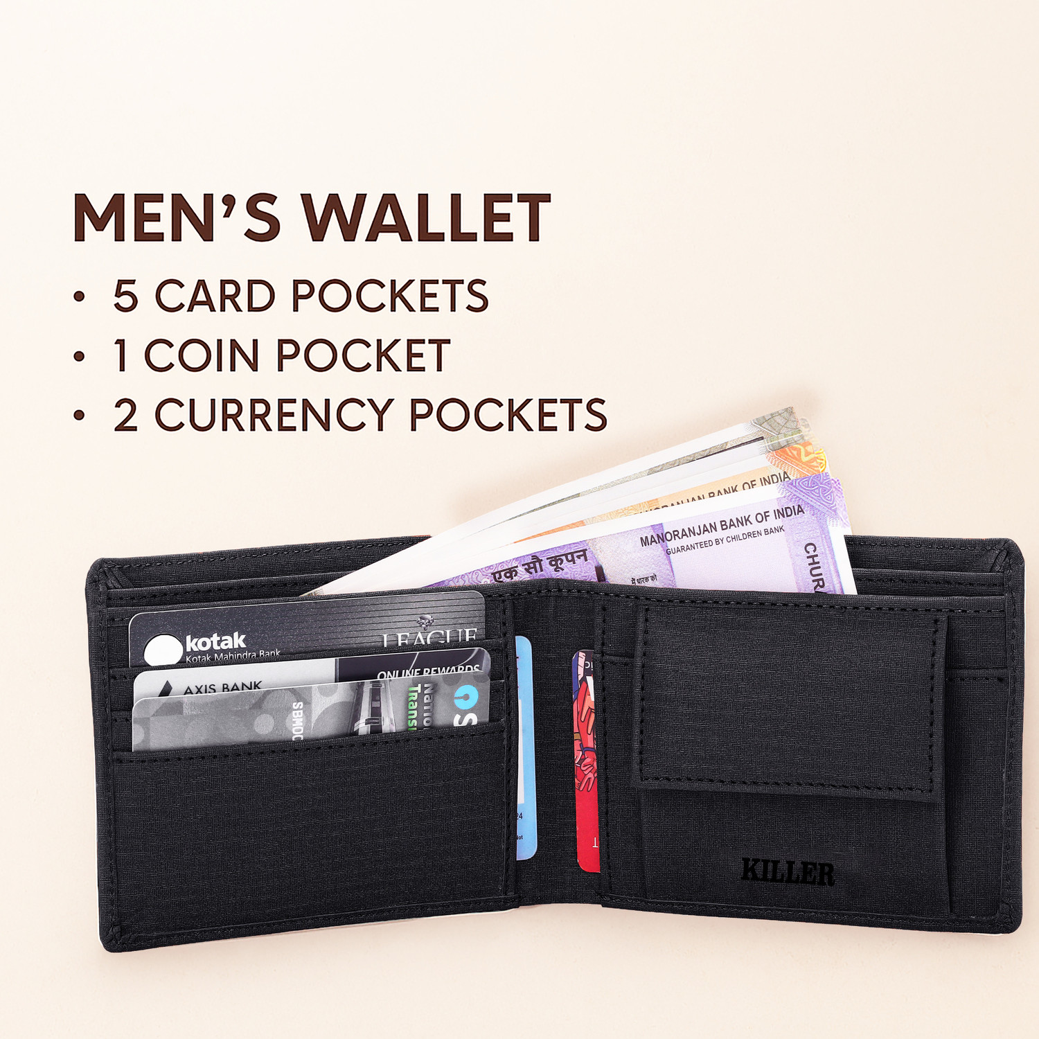Image of KILLER Men Trendy, Casual, Evening /Party, Travel, Formal Black Artificial Leather Wallet