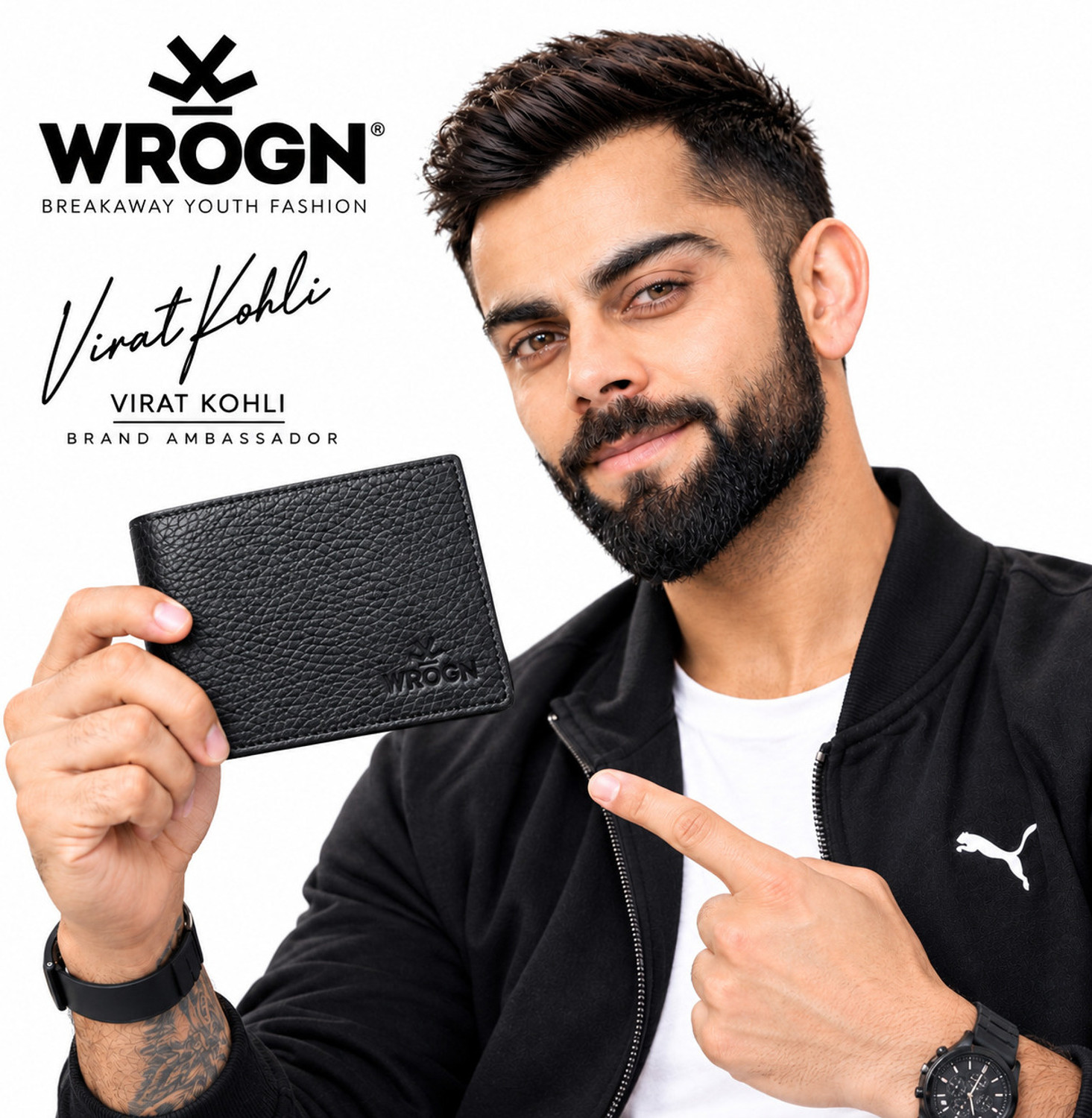 Image of WROGN Men Casual, Ethnic, Evening /Party, Formal, Travel, Trendy Black Genuine Leather RFID Wallet (8 Card Slots)