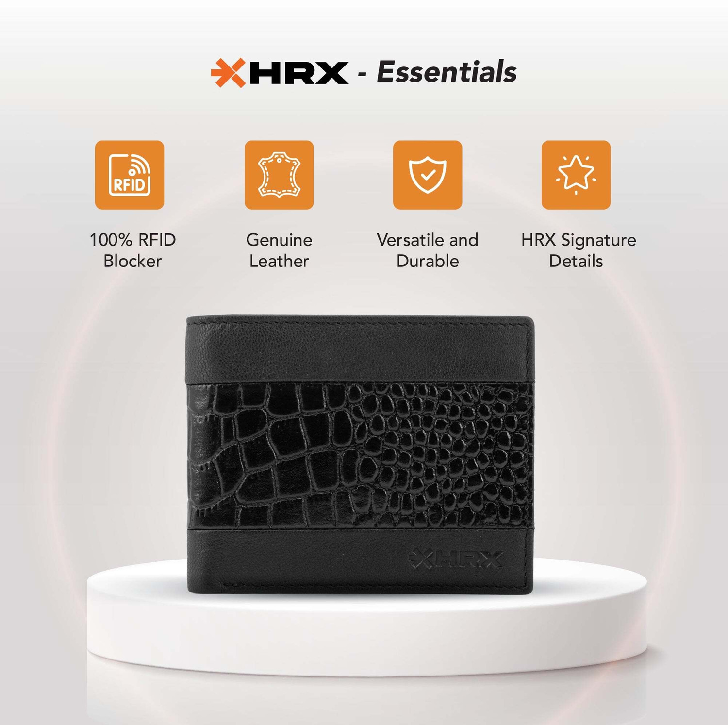 Image of HRX by Hrithik Roshan Men Casual Black Genuine Leather Wallet