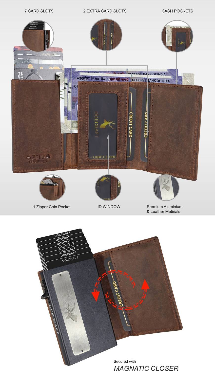 DOECRAFT Men Brown Leather Wallet - Image 2