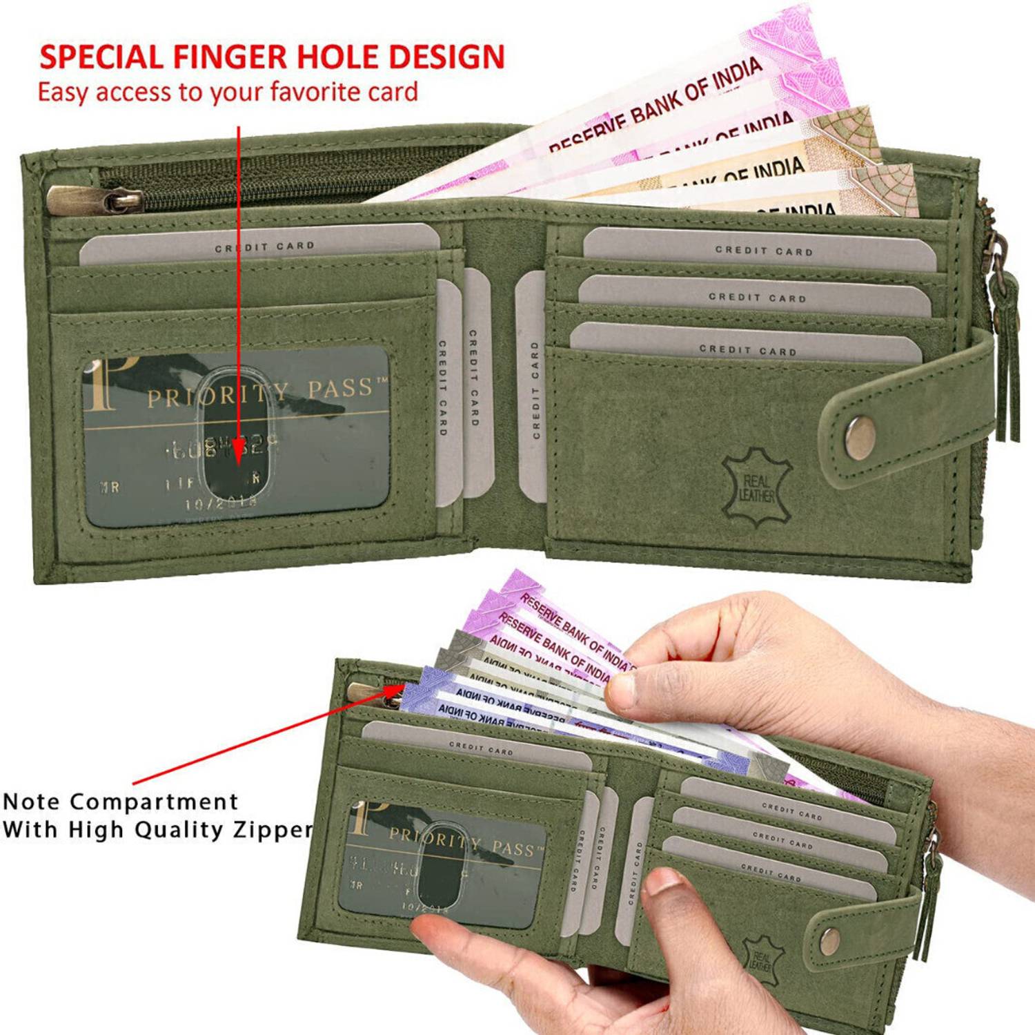 BAGMAN Men Green Leather Wallet - Image 2