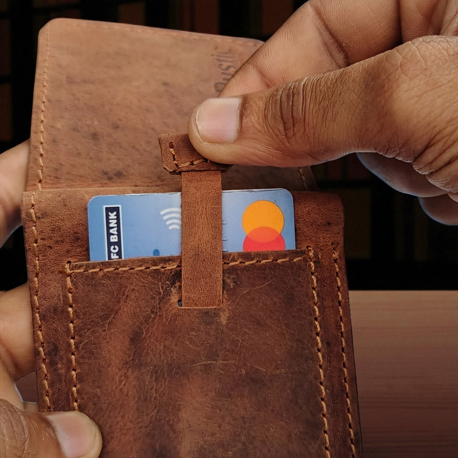 Image of Rustic Craft Men Trendy Brown Genuine Leather Wallet
