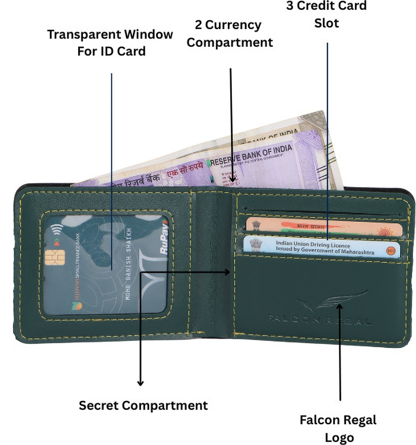 Image of Falcon Regal Men Trendy Green Artificial Leather Wallet