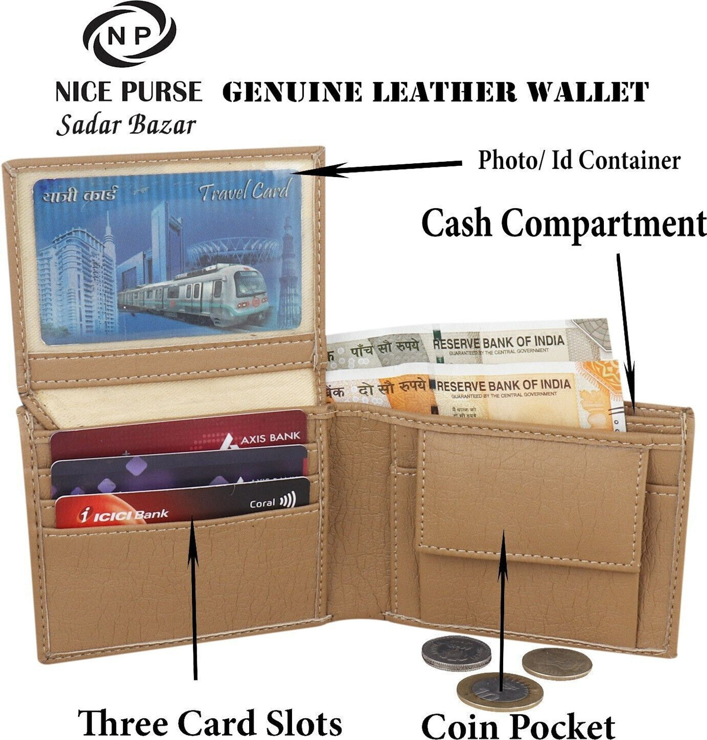 Image of Nice Purse Men & Women Formal, Casual Beige Artificial Leather Wallet