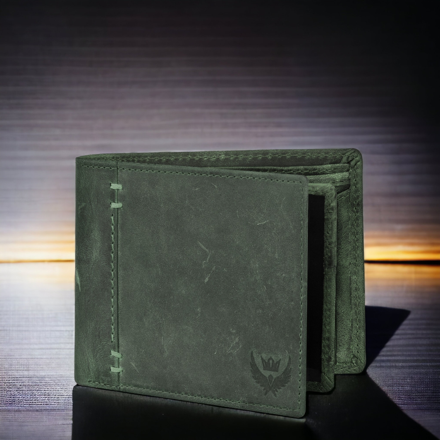 Image of LORENZ Men Casual Green Genuine Leather Wallet
