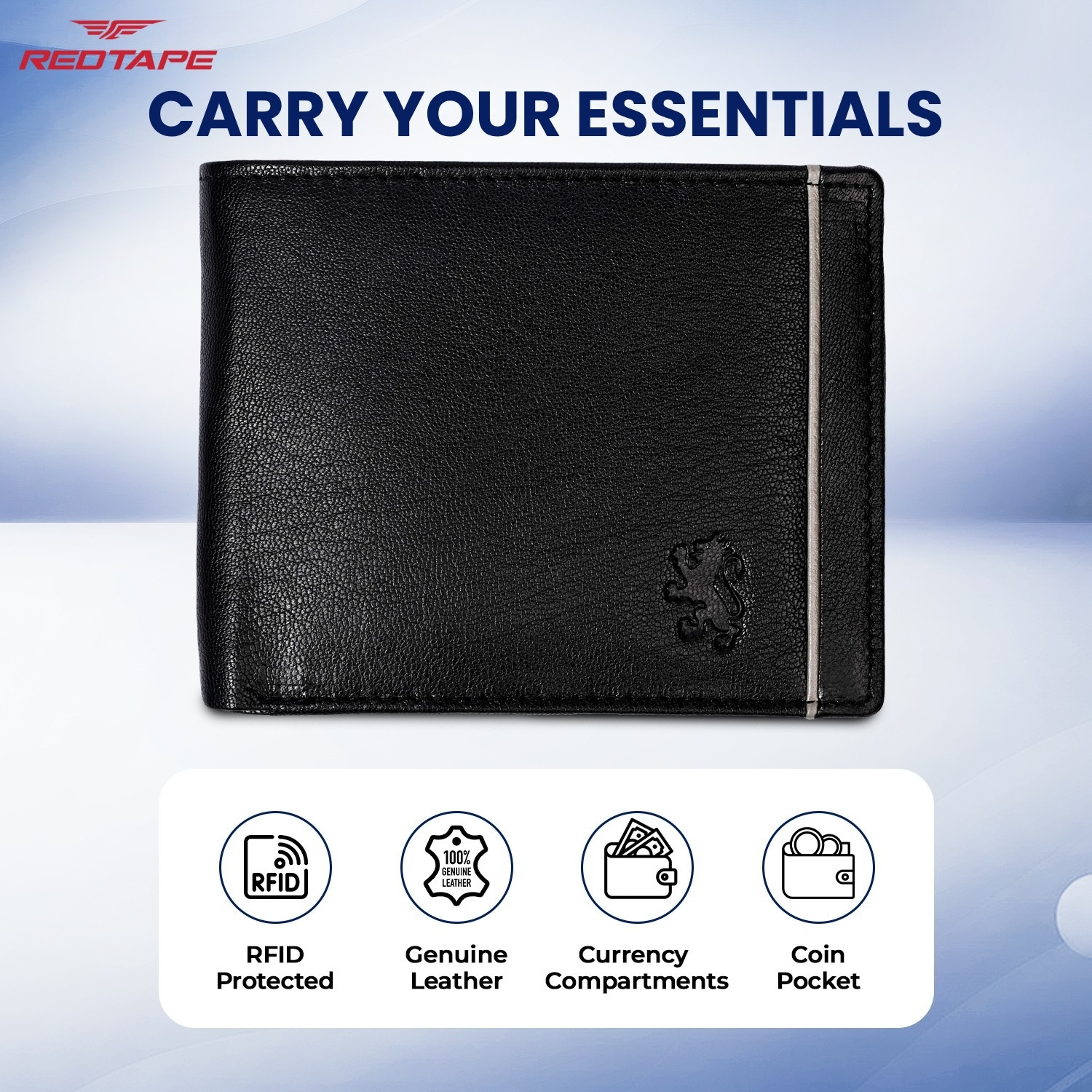 Image of RED TAPE Men Casual, Formal Black, Grey Genuine Leather Wallet