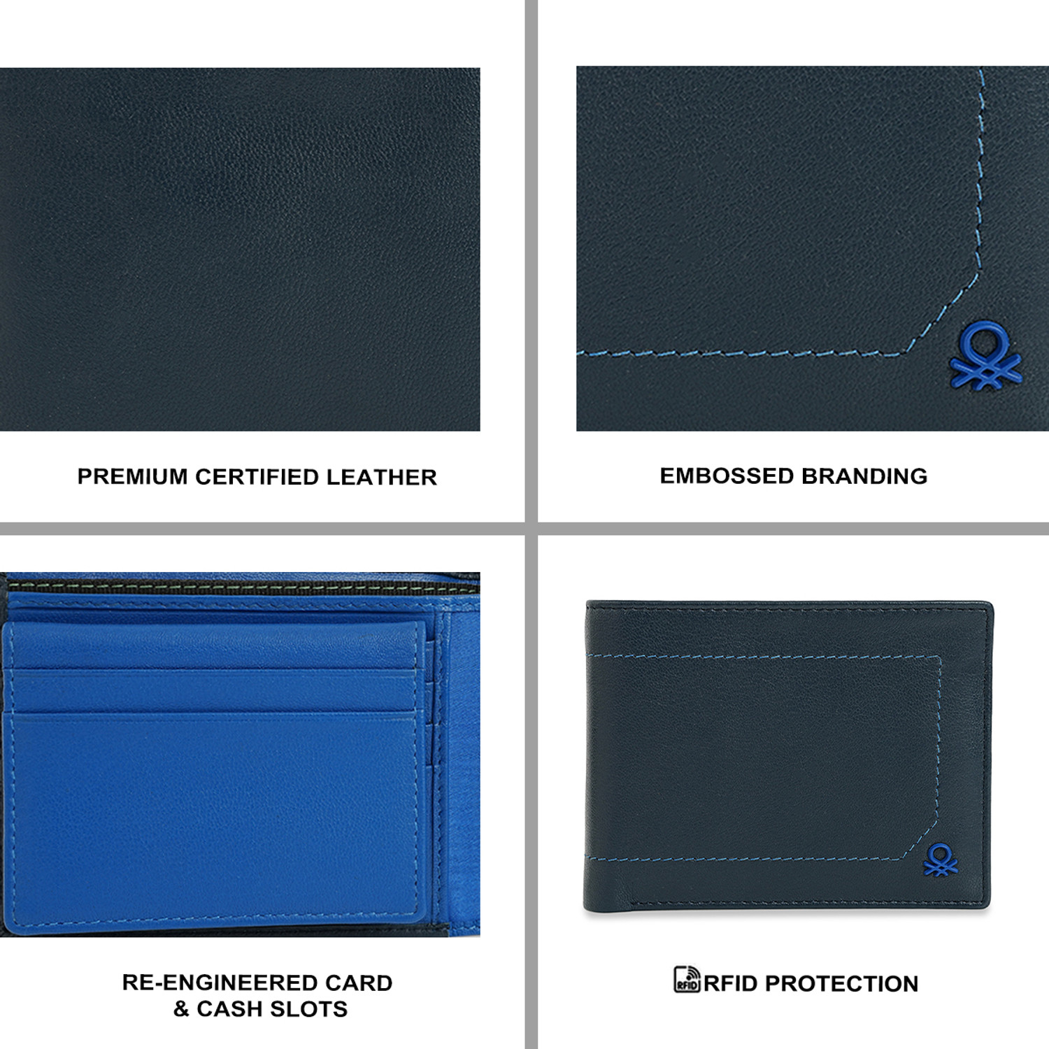 Image of United Colors of Benetton Men Blue Genuine Leather Wallet