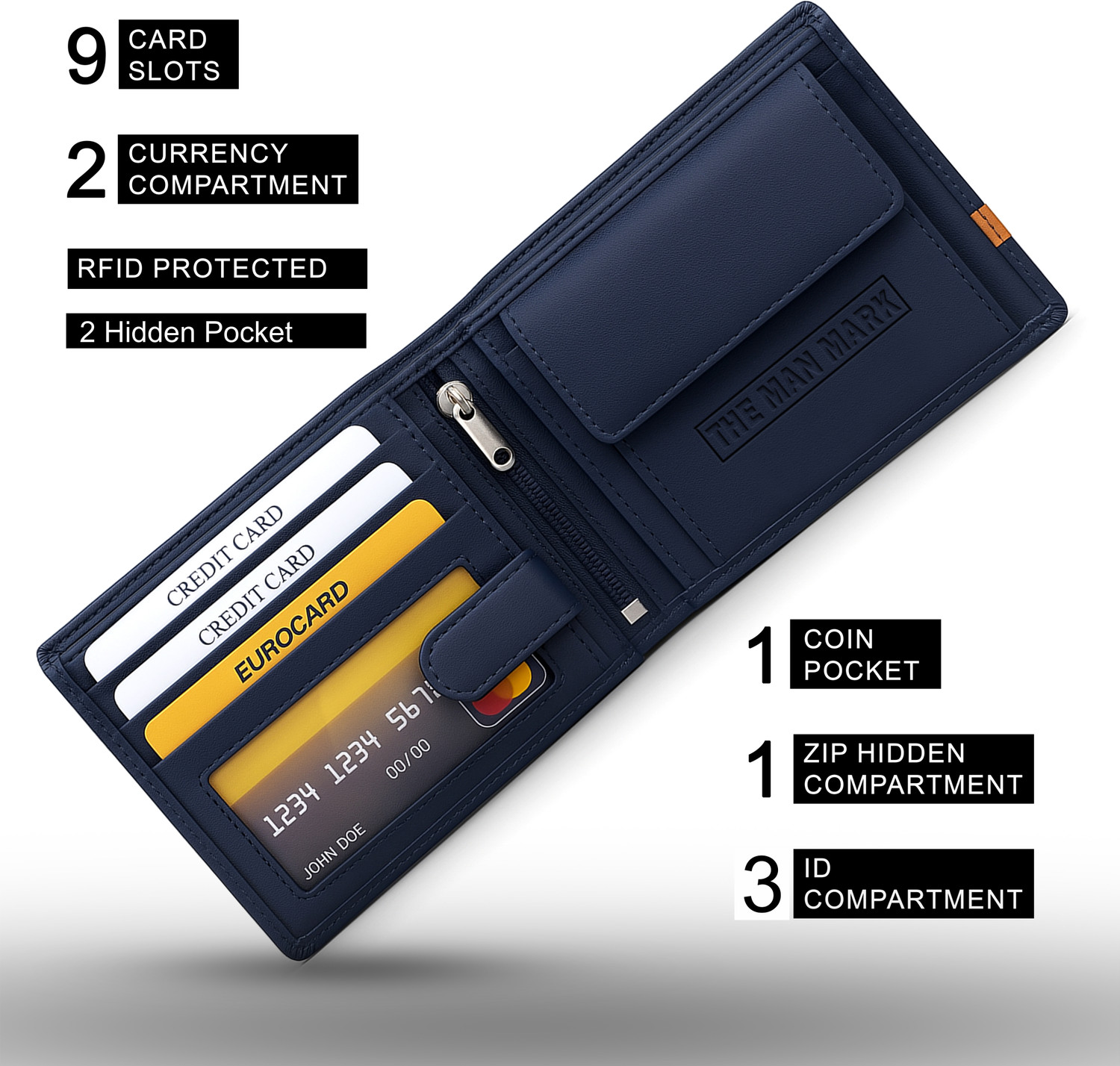 Image of The Man Mark Men Casual, Formal Blue Genuine Leather Wallet