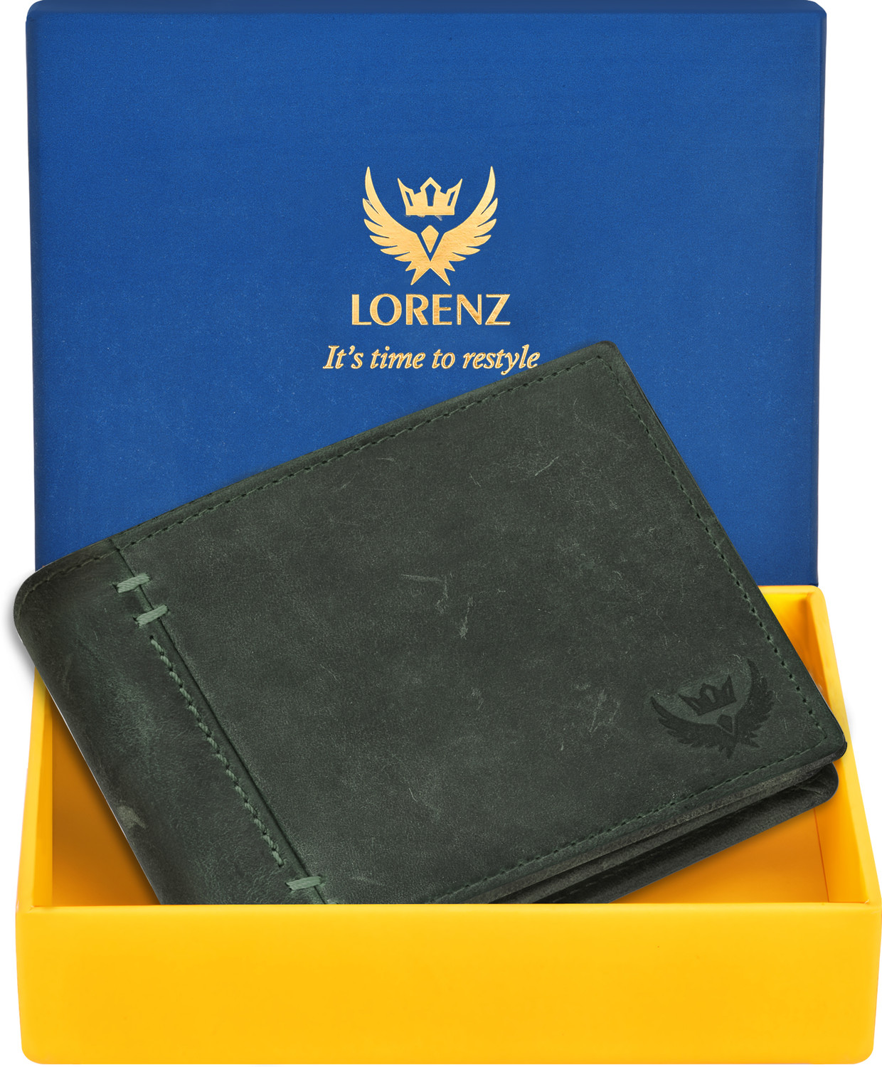 Image of LORENZ Men Casual Green Genuine Leather Wallet