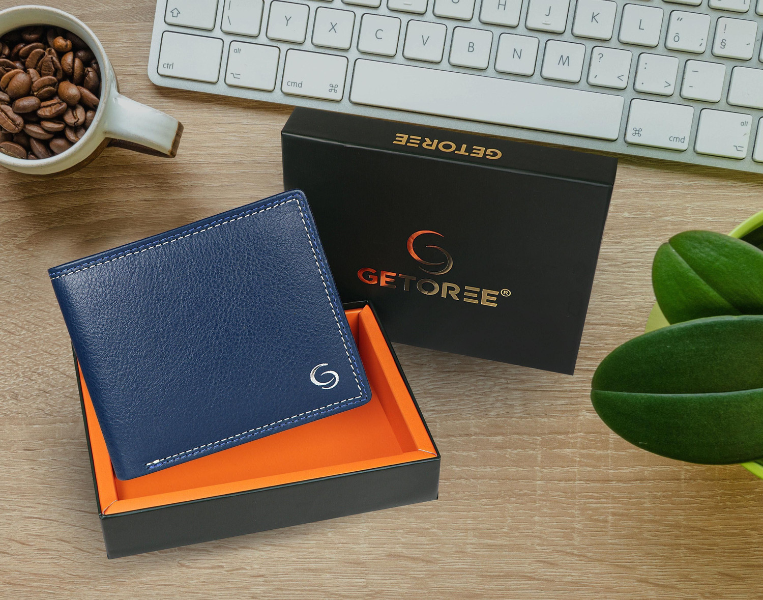 Image of GETOREE Men Casual Blue Genuine Leather Wallet