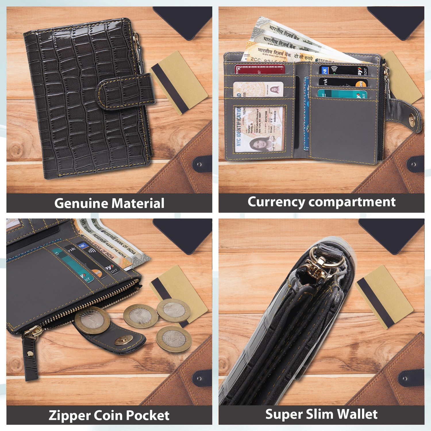 Image of TnW Women Casual Black Artificial Leather Wrist Wallet