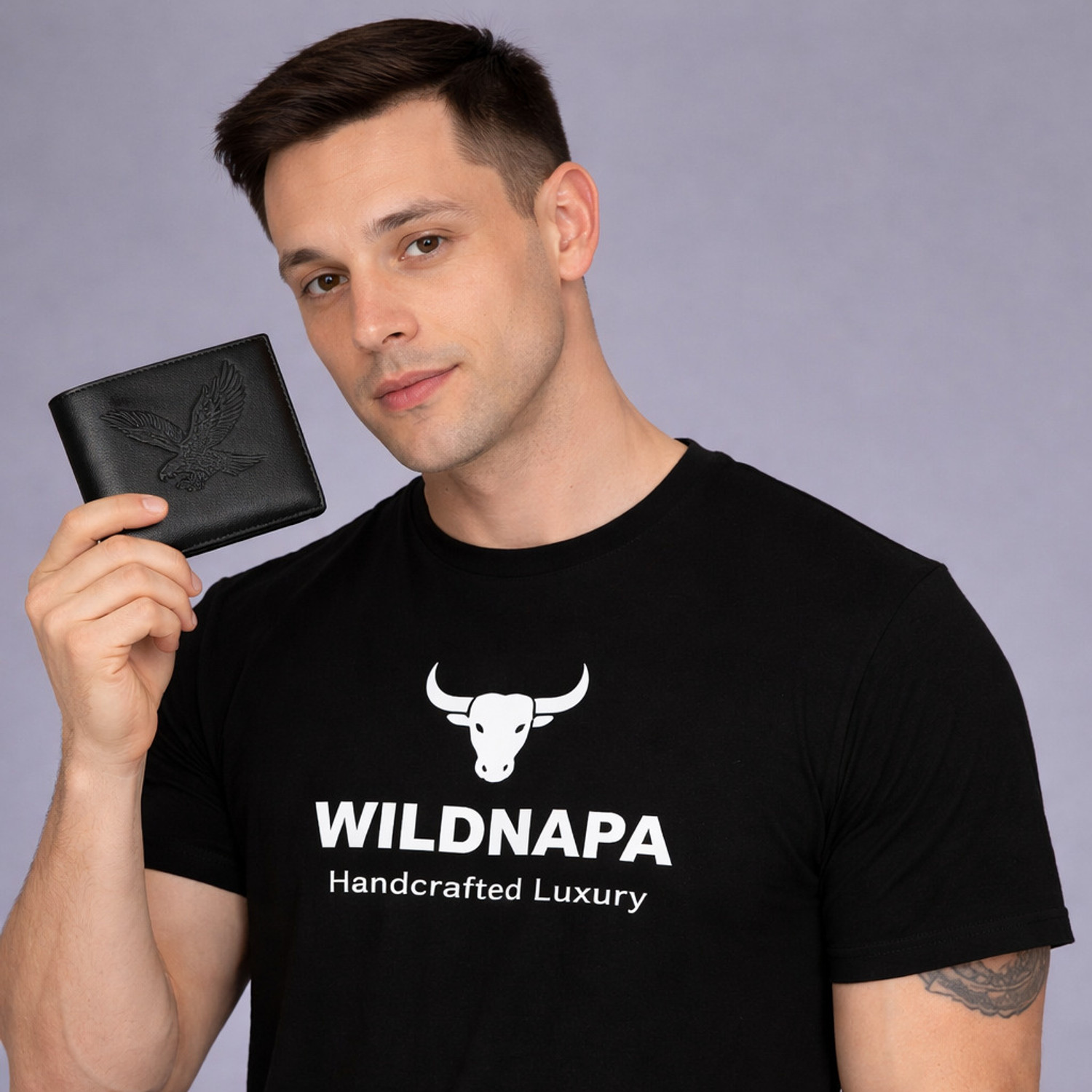 Image of WILD NAPA Men Black Genuine Leather Wallet