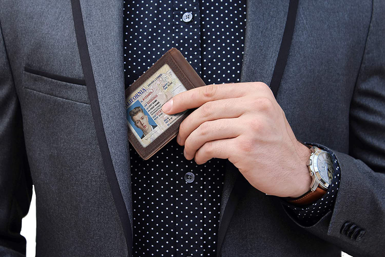 Image of CONTACTS Men Trendy Brown Genuine Leather Card Holder