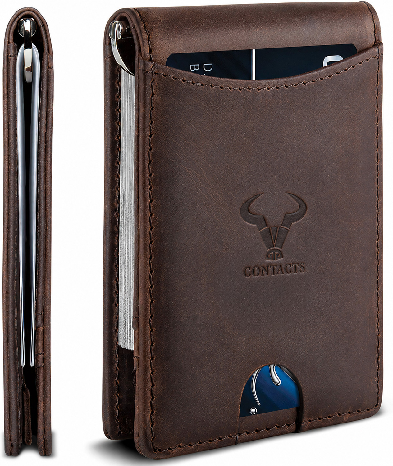 Image of CONTACTS Men Trendy Brown Genuine Leather Card Holder