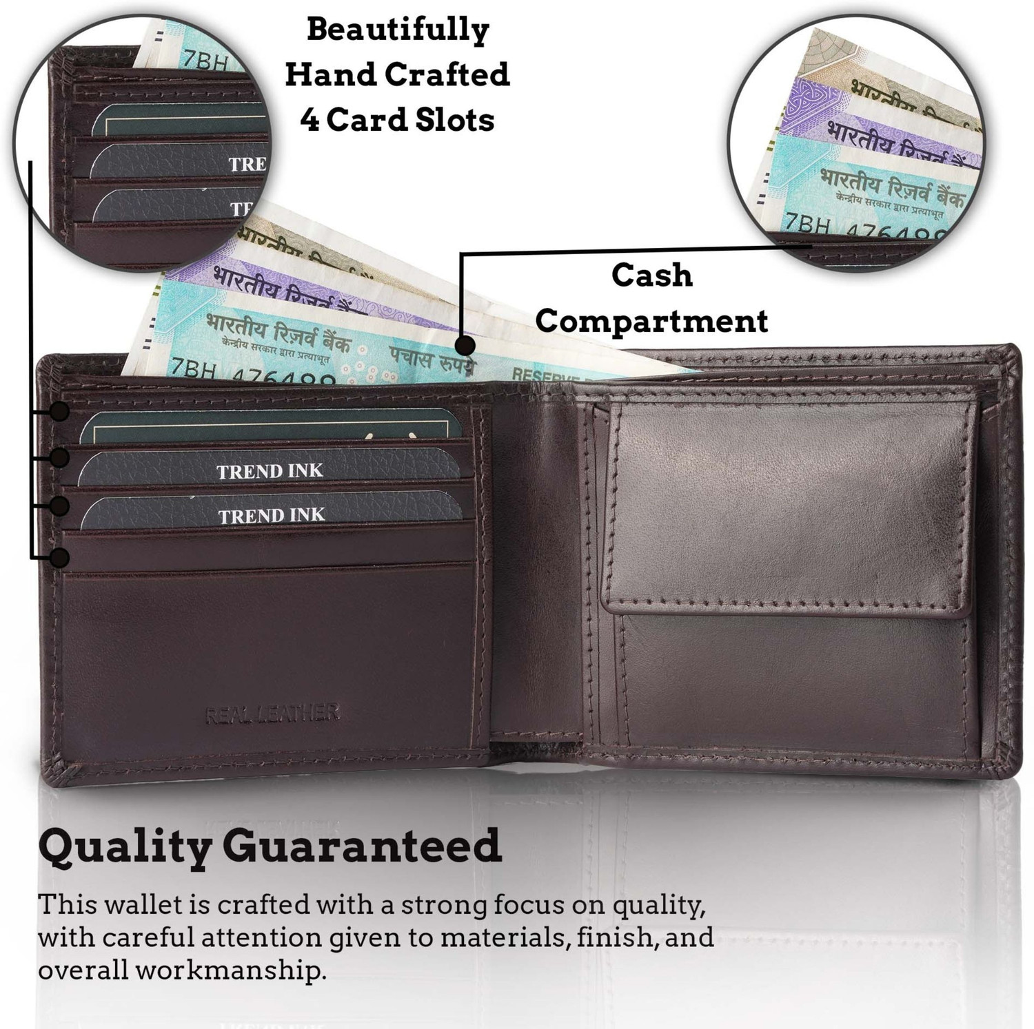 Image of TrendInks Men Casual, Ethnic, Evening /Party, Formal, Travel, Trendy Brown Genuine Leather Wallet
