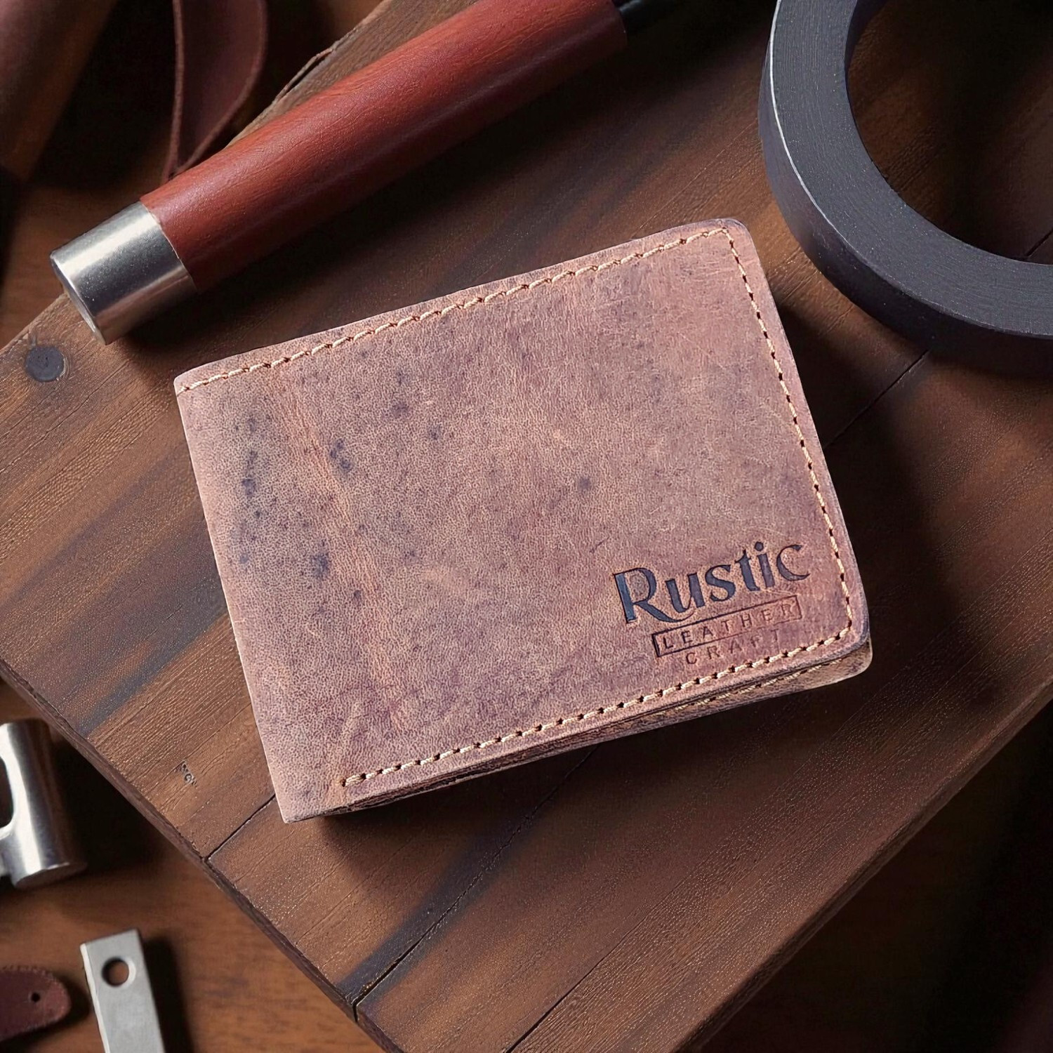 Image of Rustic Craft Men Trendy Brown Genuine Leather Wallet