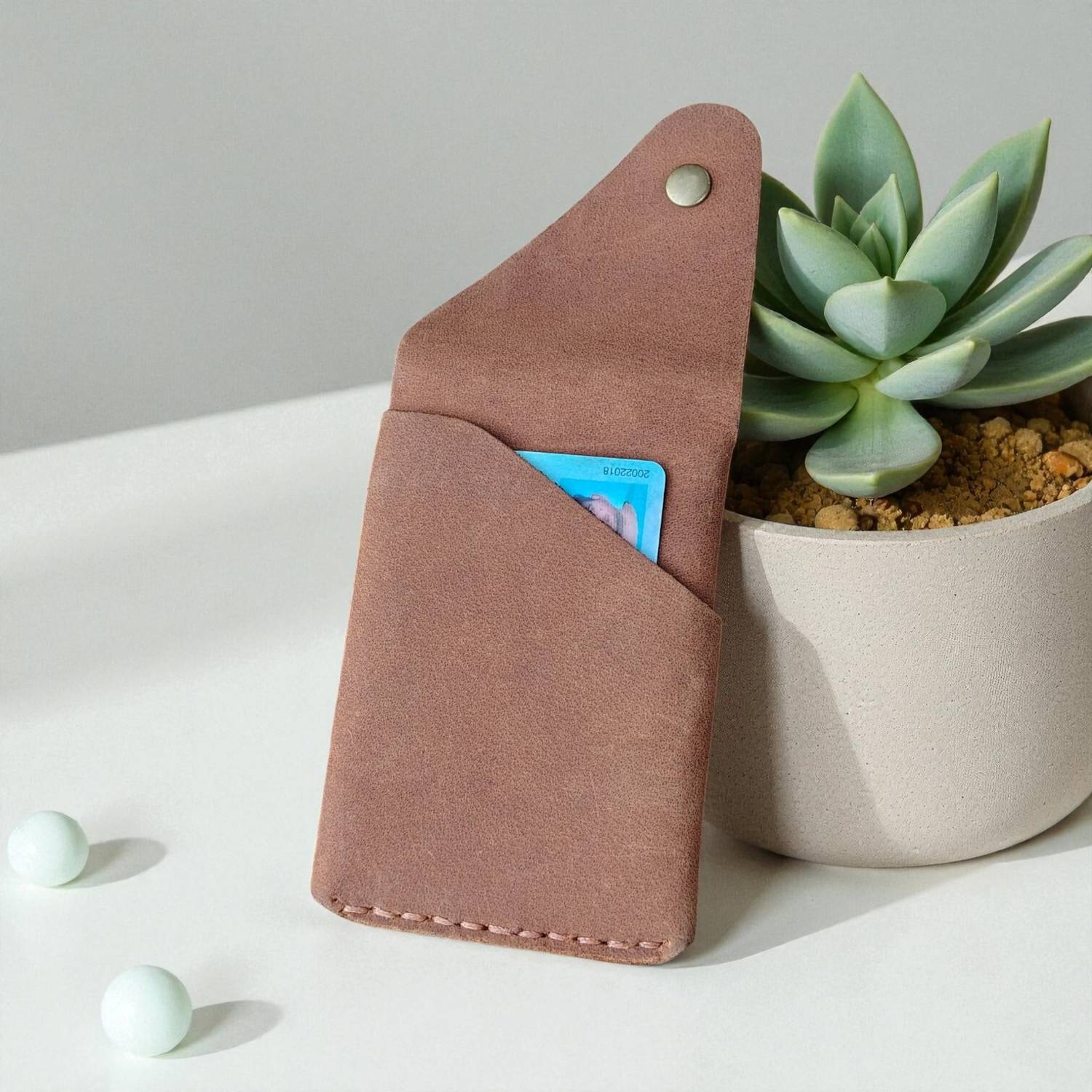 Rustic Brown Leather Card Holder - Image 2