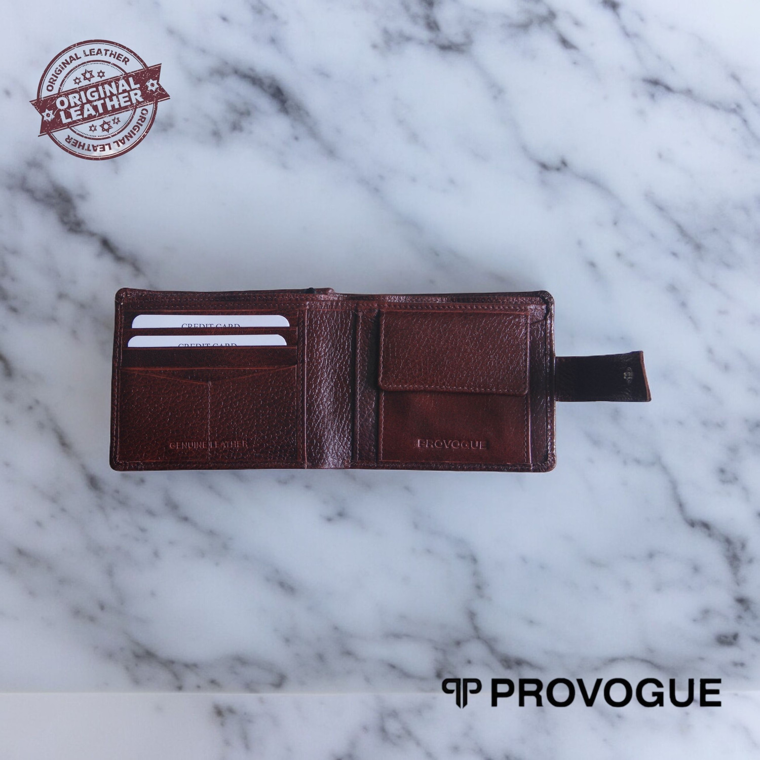 Image of PROVOGUE Men Casual Brown Genuine Leather RFID Wallet (4 Card Slots)
