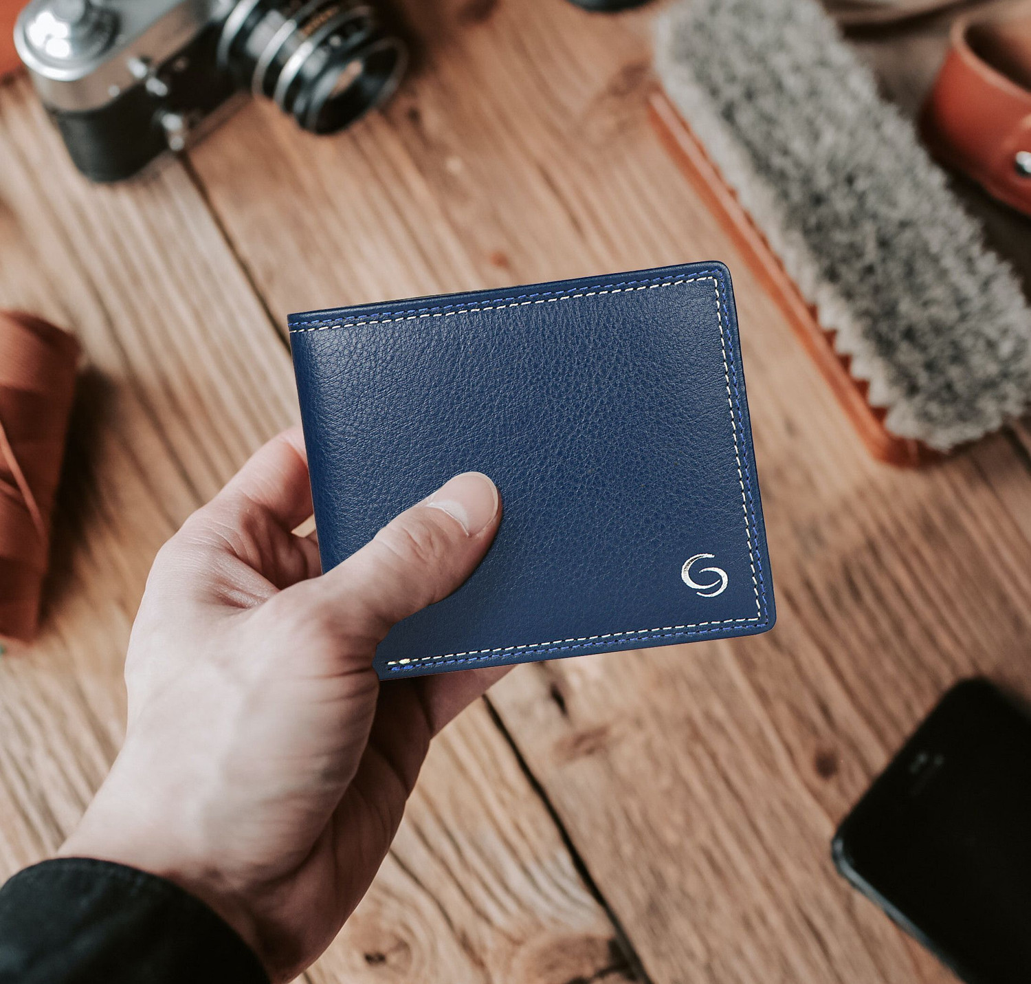 Image of GETOREE Men Casual Blue Genuine Leather Wallet