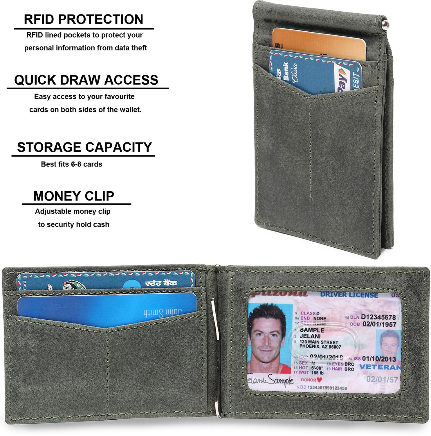 Image of Jungler Men Green Genuine Leather Money Clip