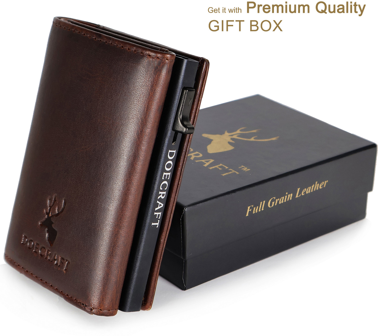Image of DOECRAFT Men Casual, Formal Brown, Black Genuine Leather, Aluminium Wallet
