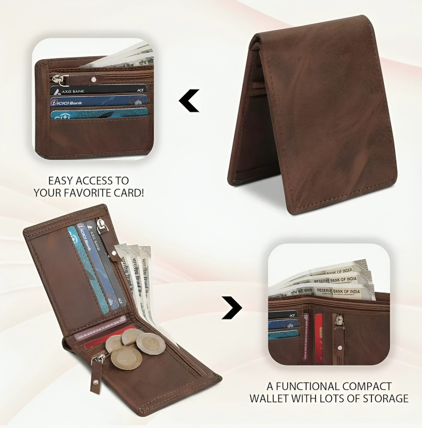 Image of ZORO Men Travel, Trendy, Evening /Party, Formal, Ethnic, Casual Brown Genuine Leather Wallet (5 Card Slots)