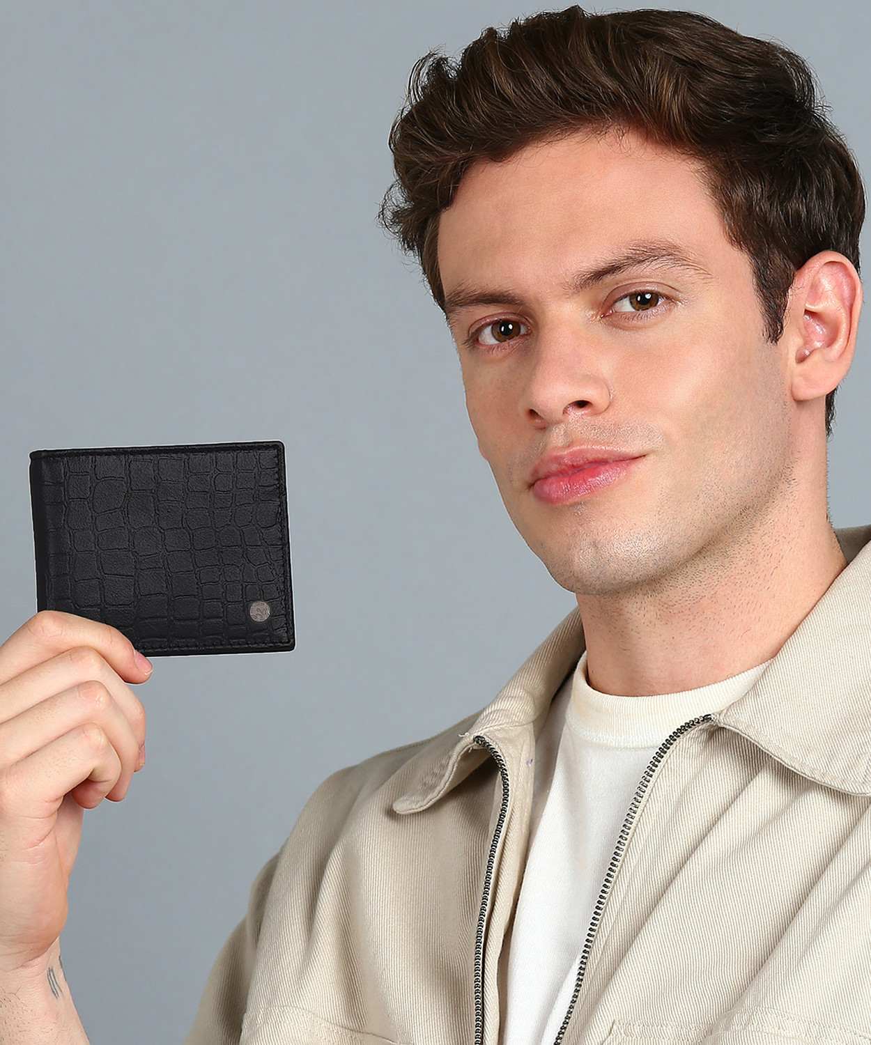 Image of WOODLAND Men Casual Black Genuine Leather Money Clip
