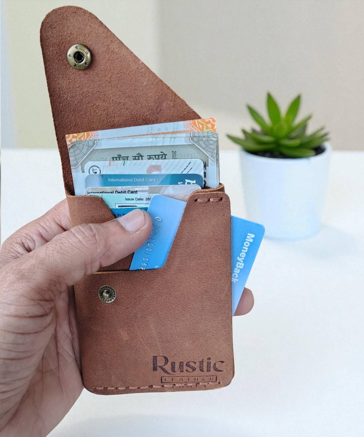 Rustic Brown Leather Card Holder - Image 1