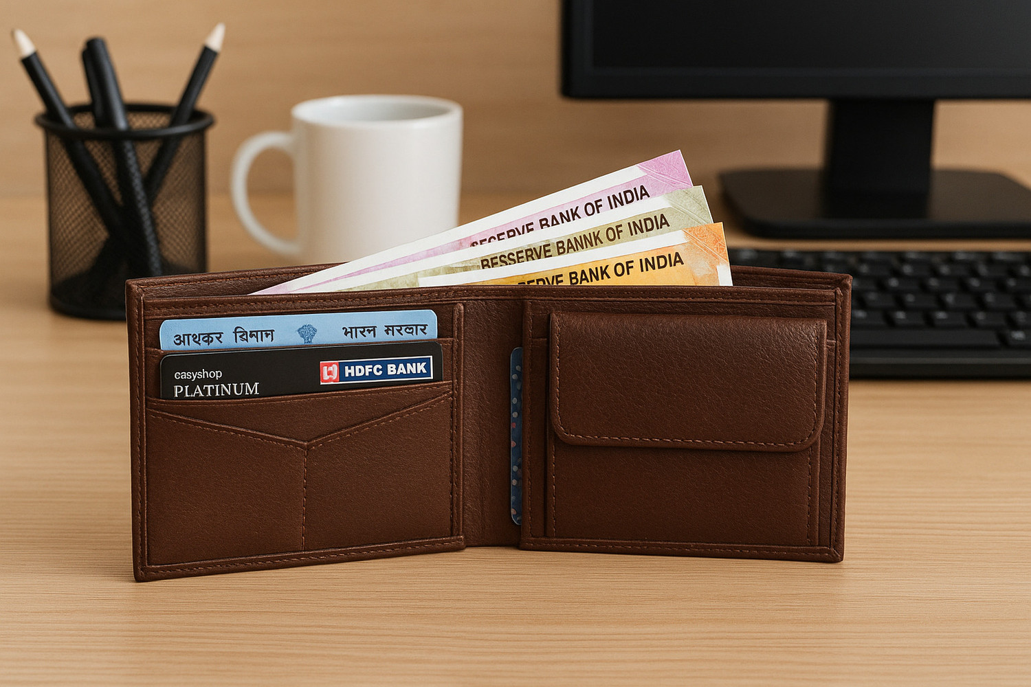 Image of BULLFINCH Men Evening /Party, Trendy, Casual Brown Artificial Leather Wallet