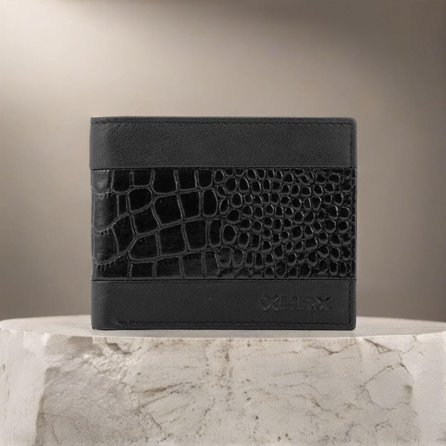Image of HRX by Hrithik Roshan Men Casual Black Genuine Leather Wallet