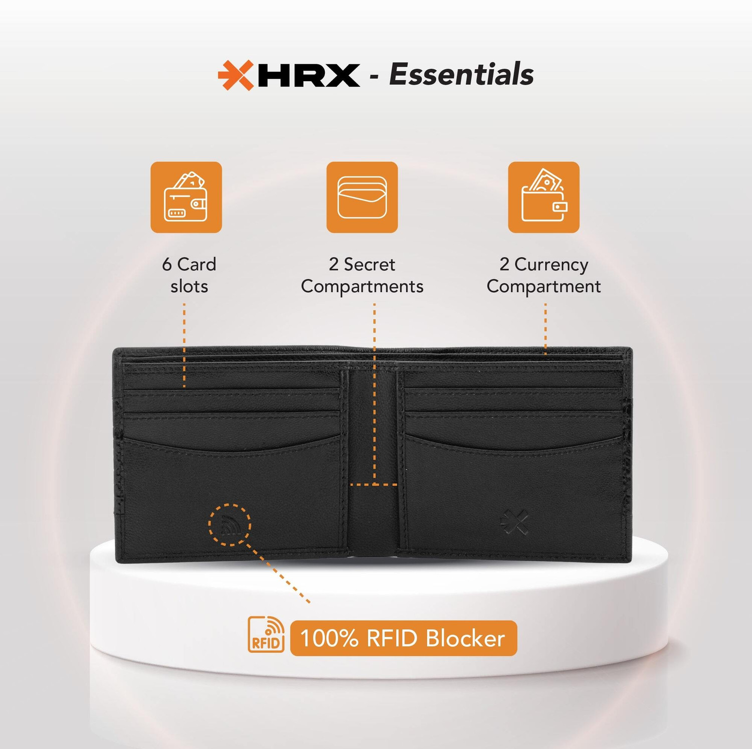 Image of HRX by Hrithik Roshan Men Casual Black Genuine Leather Wallet