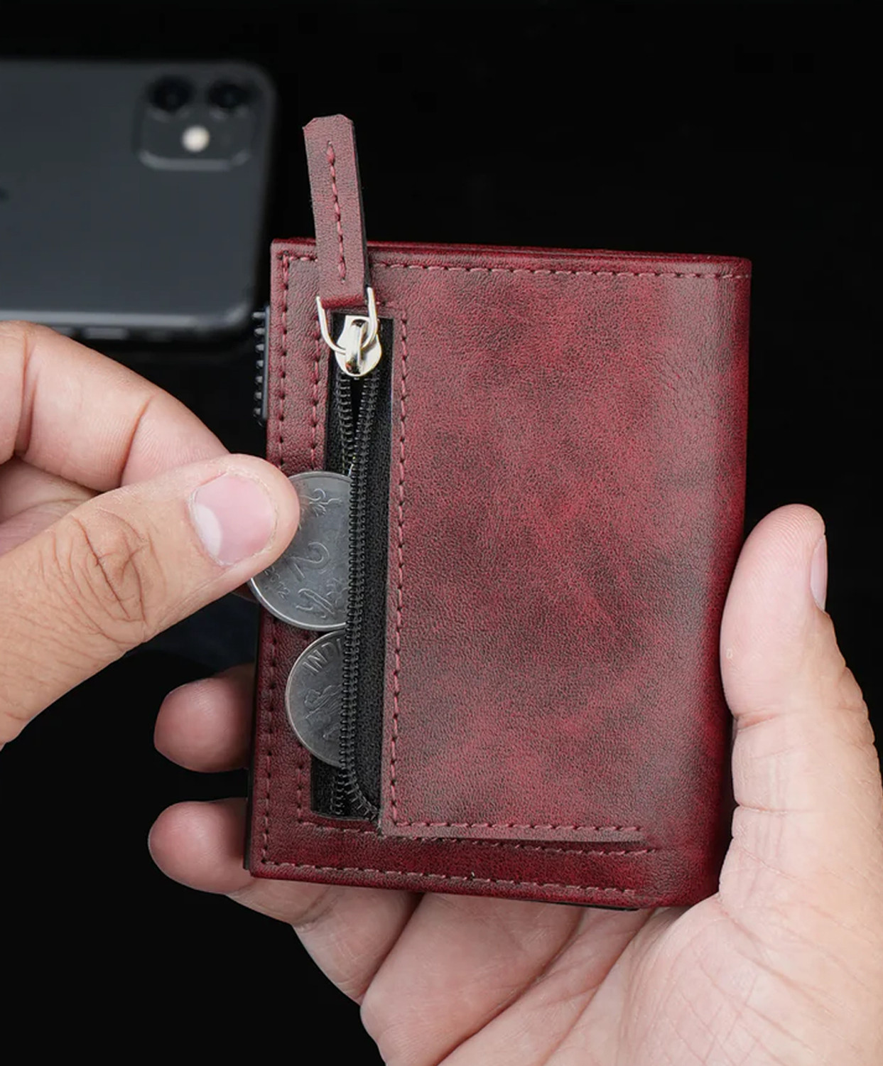 Image of thewalletstore Men Casual, Travel, Trendy Maroon Artificial Leather Wallet