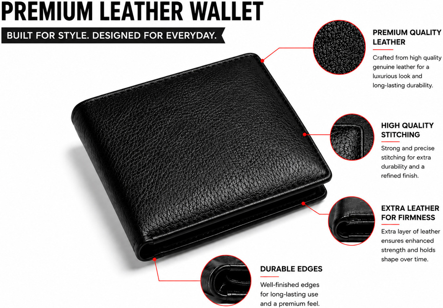 Image of Deor Men Evening /Party, Formal Black Genuine Leather Wallet