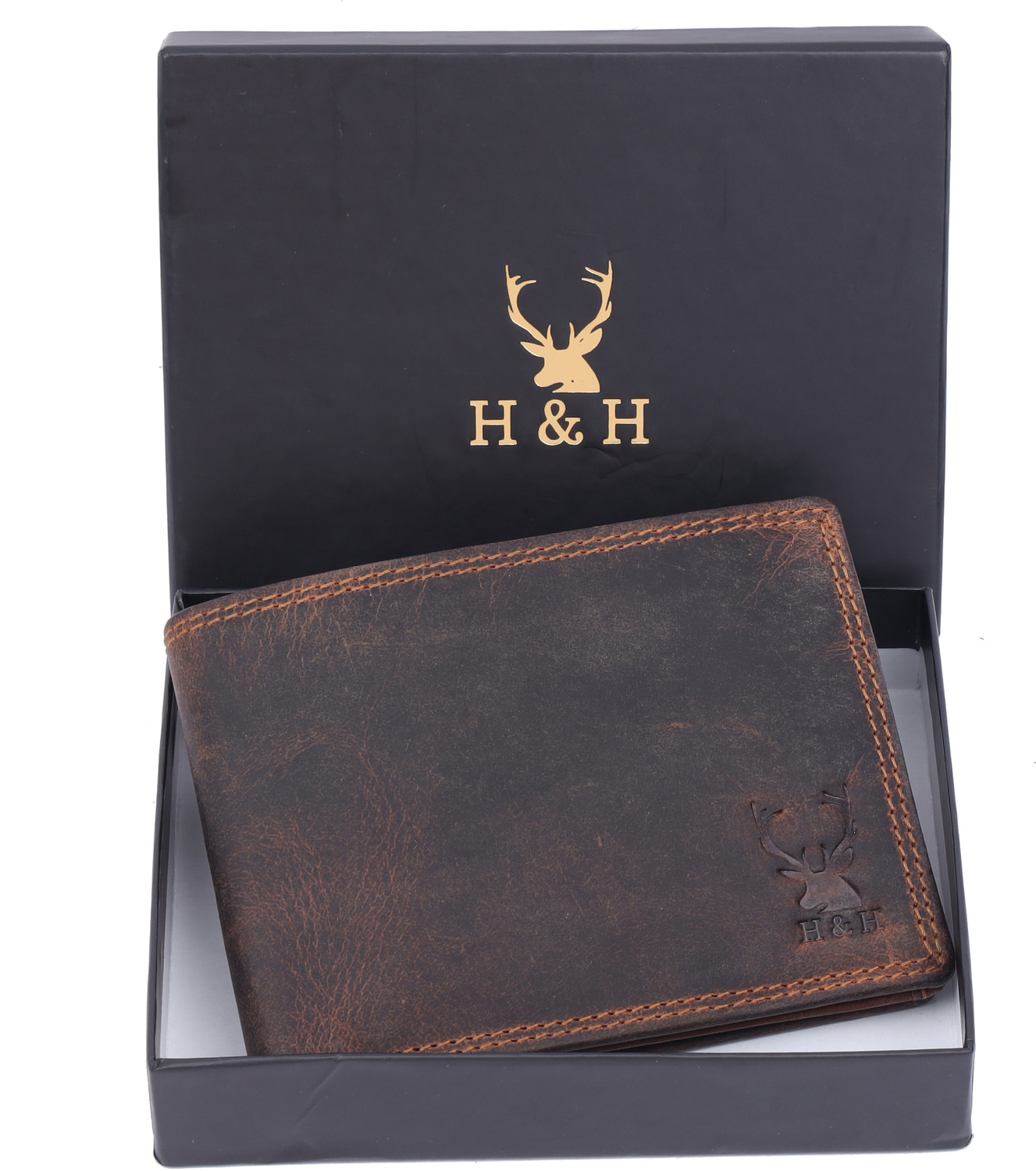 Image of H&H Men Trendy, Casual Brown Genuine Leather RFID Wallet (7 Card Slots)