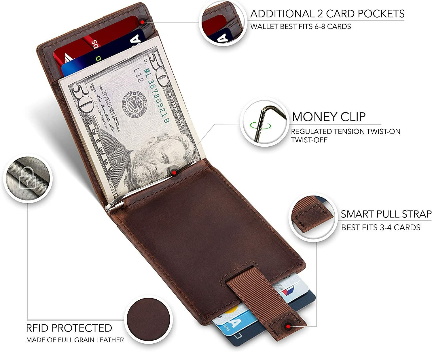 Image of CONTACTS Men Trendy Brown Genuine Leather Card Holder