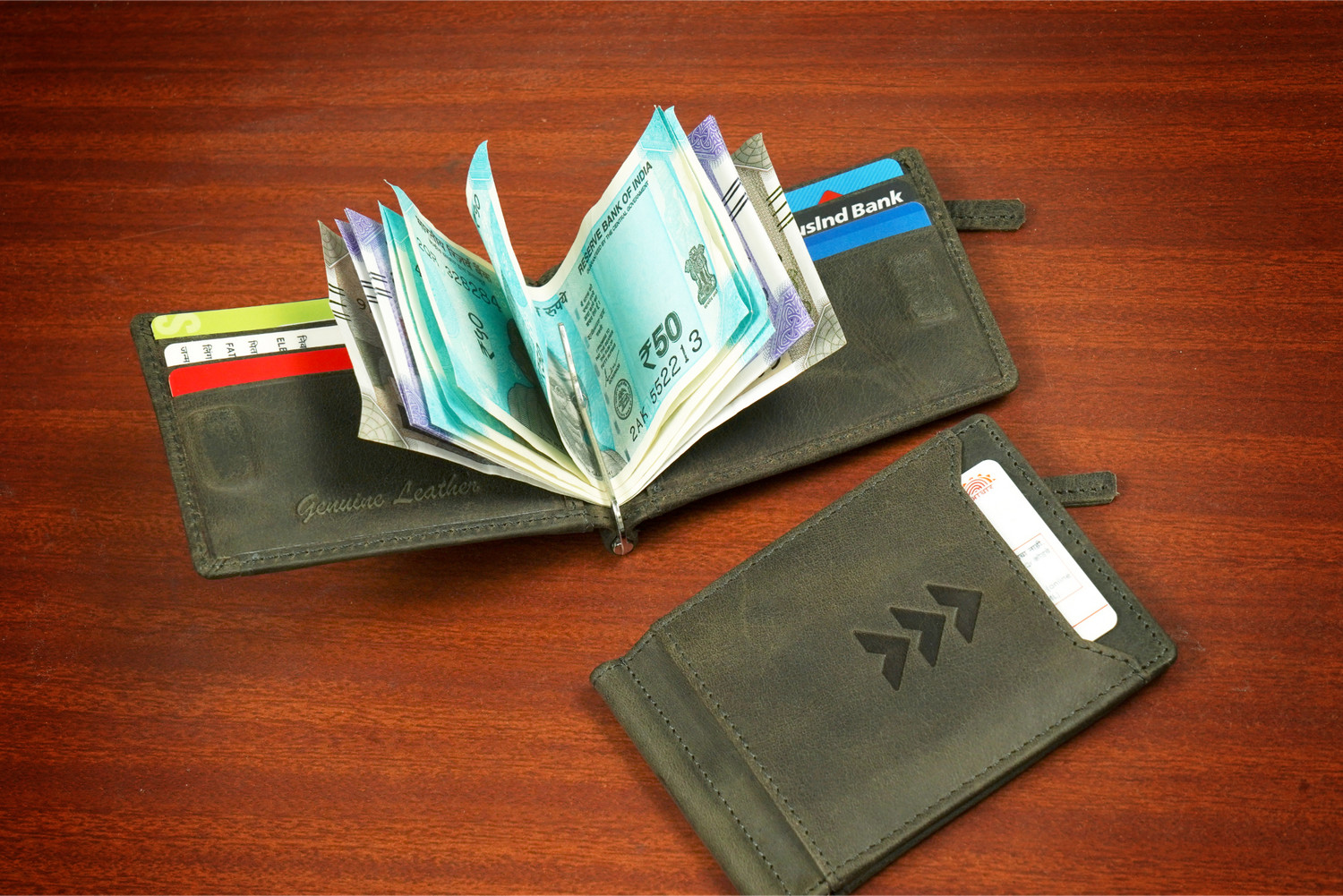 Image of Gilmore Oak Men Travel Green Genuine Leather Money Clip