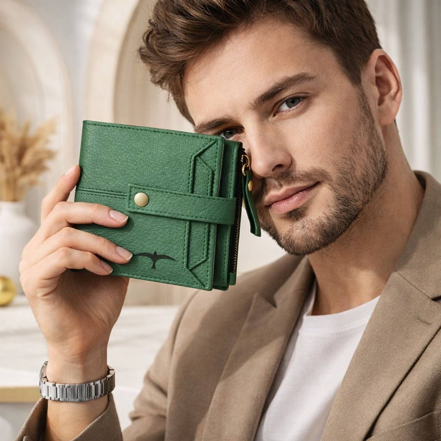 BULLFINCH Men Evening/Party, Trendy, Formal, Casual Green Artificial Leather Wallet
