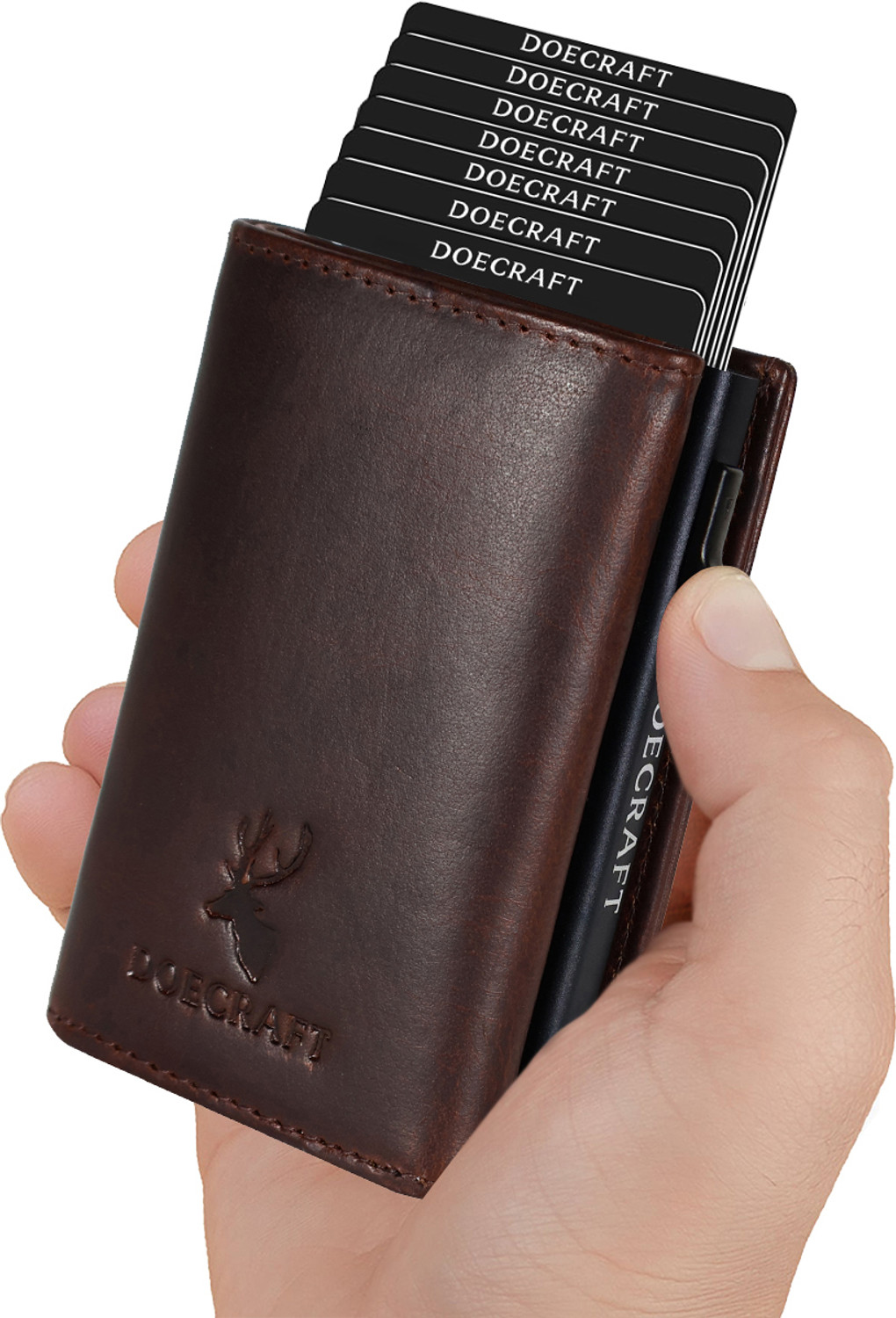 Image of DOECRAFT Men Casual, Formal Brown, Black Genuine Leather, Aluminium Wallet