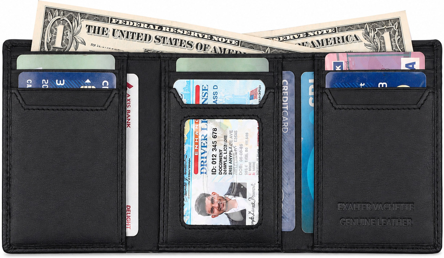 Image of Exalter Vachette Men Casual, Ethnic, Evening /Party, Formal, Travel, Trendy Black Genuine Leather RFID Wallet (8 Card Slots)