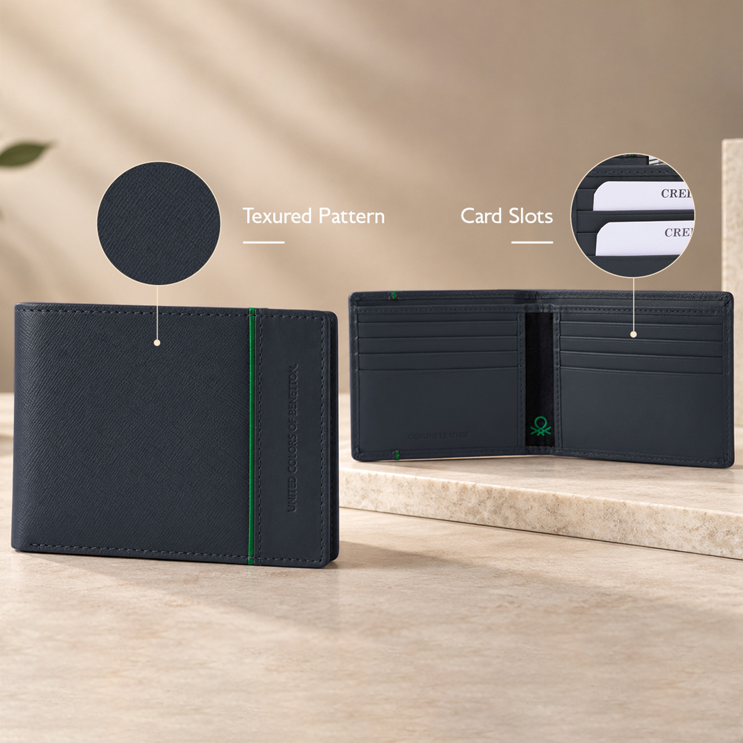 Image of United Colors of Benetton Men Casual Blue Genuine Leather RFID Wallet (4 Card Slots)