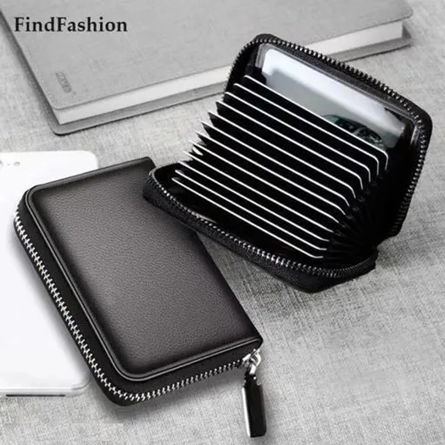 Image of Gymisa PU Leather Zipper Card Holder Wallet with Multiple Card Slots for Men & Women 12 Card Holder