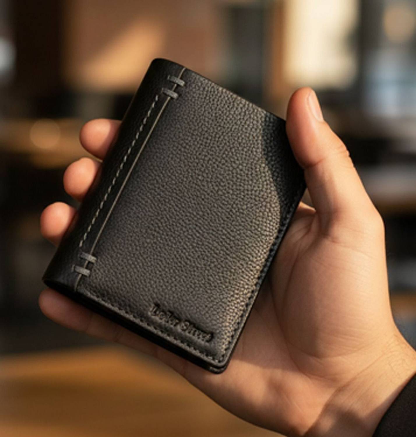 Leder Street Men Black Leather Wallet