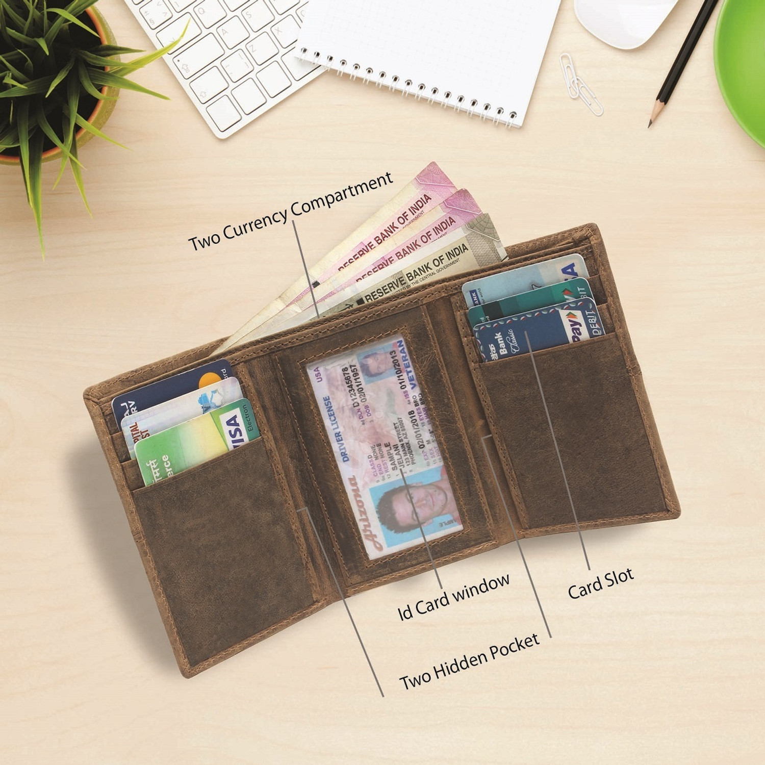 Image of ree cope Men Casual, Casual, Trendy Tan Genuine Leather Wallet