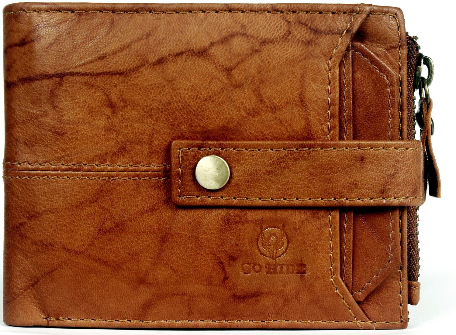 Image of GO HIDE Men Casual Brown Genuine Leather Wallet - Mini (13 Card Slots)